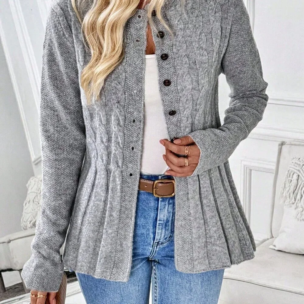 Grey Casual Women's Long Sleeve button down sweater Cardigan